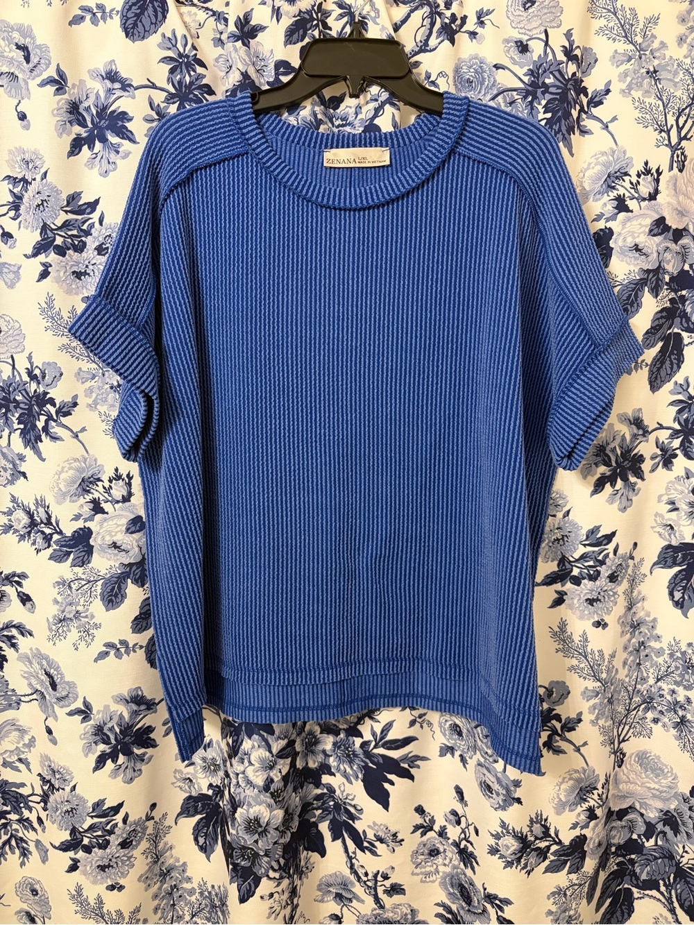 Zenana Outfitters Royal Blue Ribbed Short-Sleeve Sweater
